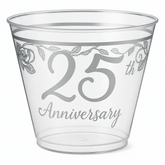Elegant 25th Anniversary Plastic Tumblers, 9 oz, 30 Pack